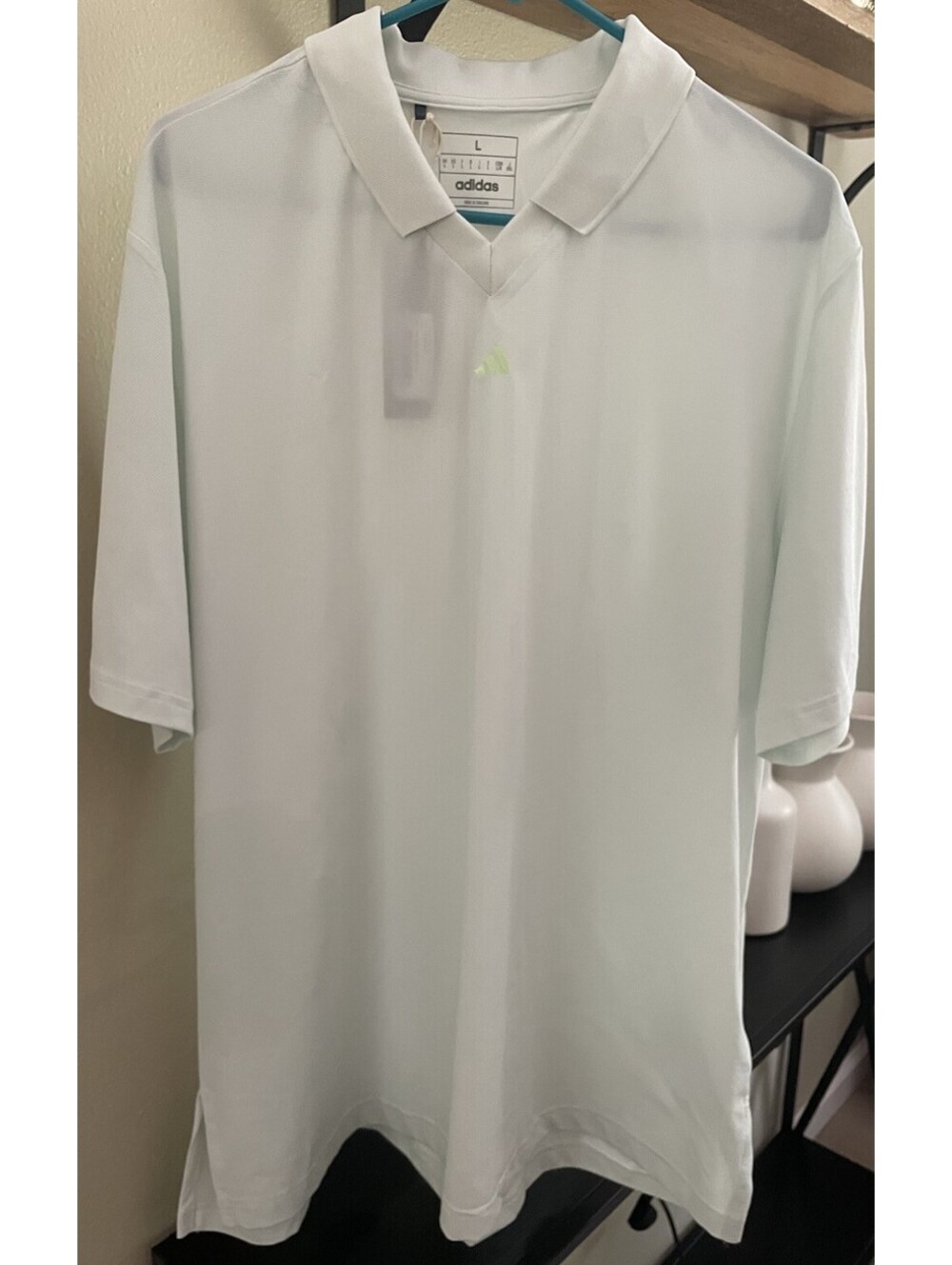 $100 Premium NWT ADIDAS Men's Golf Jade V-Neck Pique Polo Collar Shirt Top Lrg